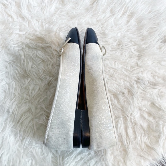 Chanel Beige Black Leather Interlocking CC Logo Cap Toe Ballet Flat 37.5 - Picture 9 of 13